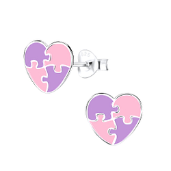 Silver Heart Stud Earrings - 9029