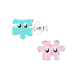 Silver Puzzle Stud Earrings - 9031