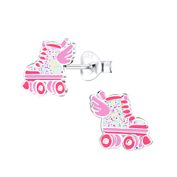 Silver Rollerblade Stud Earrings - 9034