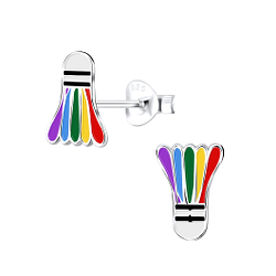Silver Shuttle Cock Stud Earrings - 9069