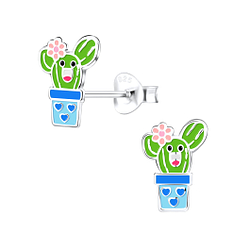 Silver Cactus Stud Earrings - 9071