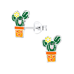 Silver Cactus Stud Earrings - 9073