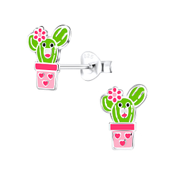 Silver Cactus Stud Earrings - 9072