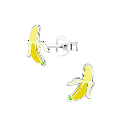 Silver Banana Stud Earrings - 9115