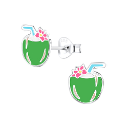 Silver Coconut Stud Earrings - 9113