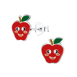Silver Apple Stud Earrings - 9102