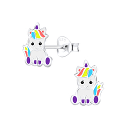 Silver Unicorn Stud Earrings - 9054