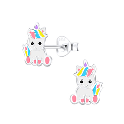 Silver Unicorn Stud Earrings - 9053