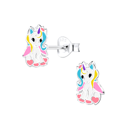 Silver Unicorn Stud Earrings - 9056