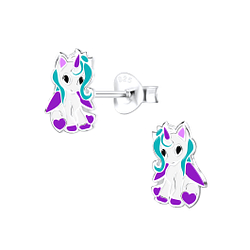 Silver Unicorn Stud Earrings - 9058