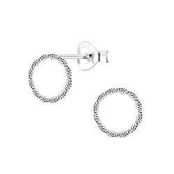 Silver Twist Circle Stud Earrings - 8948