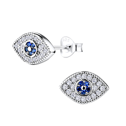 Silver Evil Eye Stud Earrings - 8713