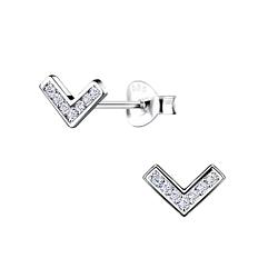 Silver Chevron Stud Earrings - 8719