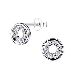 Silver Circle Stud Earrings - 9558