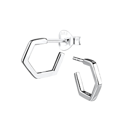 Silver Half Hoop Stud Earrings - 8949