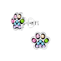 Silver Paw Print Stud Earrings - 9265