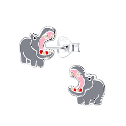 Silver Hippopotamus Stud Earrings - 9273