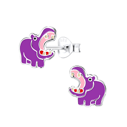 Silver Hippopotamus Stud Earrings - 9275