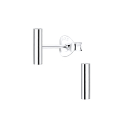 Silver Round Bar Stud Earrings - 9280