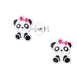 Silver Panda Stud Earrings - 9287