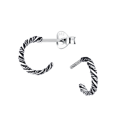 Silver Twisted Half Hoop Stud Earrings - 9233 Silver Twisted Half Hoop Stud Earrings - 9233