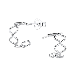 Silver Wave Stud Earrings - 9245