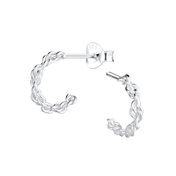 Silver Twisted Half Hoop Stud Earrings - 9247