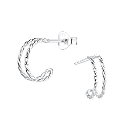 Silver Twisted Half Hoop Stud Earrings - 9248