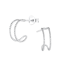 Silver Twisted Half Hoop Stud Earrings - 9249
