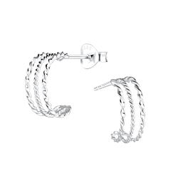 Silver Twisted Half Hoop Stud Earrings - 9251