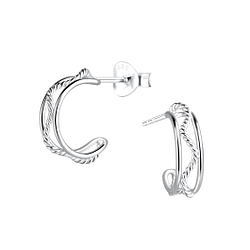 Silver Twisted Half Hoop Stud Earrings - 9252