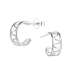 Silver Wave Half Hoop Stud Earrings - 9254