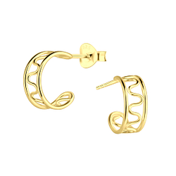 Silver Wave Half Hoop Stud Earrings - 17355