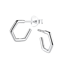 Silver Half Hoop Stud Earrings - 8925