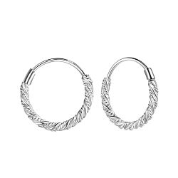14mm Silver Twisted Hoop Earrings - 9182