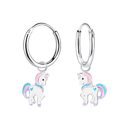 Silver Unicorn Hoop Earrings - 9290