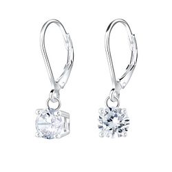 6mm Round Cubic Zirconia Silver Lever Back Earrings - 8729 6mm Round Cubic Zirconia Silver Lever Back Earrings - 8729