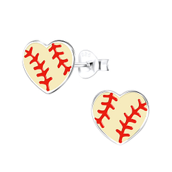 Silver Baseball Stud Earrings - 9303