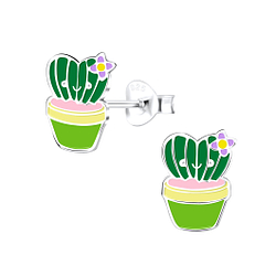 Silver Cactus Stud Earrings - 9075