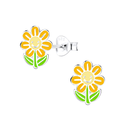 Silver Flower Stud Earrings - 9089