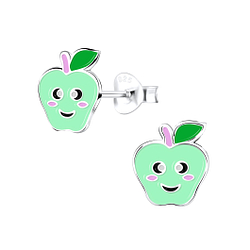 Silver Apple Stud Earrings - 9328
