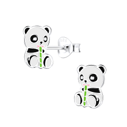 Silver Panda Stud Earrings - 9049