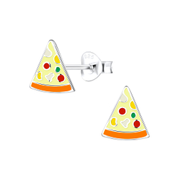 Silver Pizza Stud Earrings - 9337