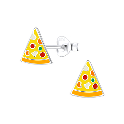Silver Pizza Stud Earrings - 9338