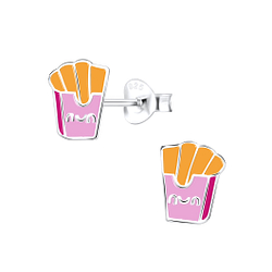 Silver French Fries Stud Earrings - 9344