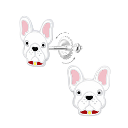 Silver French Bulldog Screw Back Earrings - 9366