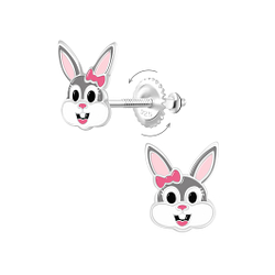 Silver Bunny Screw Back Earrings - 9362