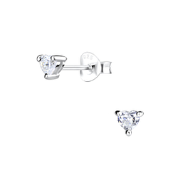 3mm Heart Cubic Zirconia Silver Stud Earrings - 9508