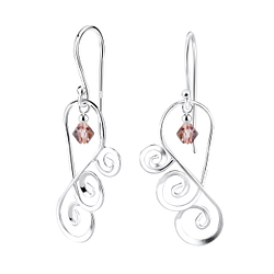 Silver Spiral Earrings with Glass Bead - 7121
