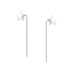 Silver Star Thread Through Earrings - 9494